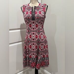 Maggy London Red and Black Patterned Midi Dress